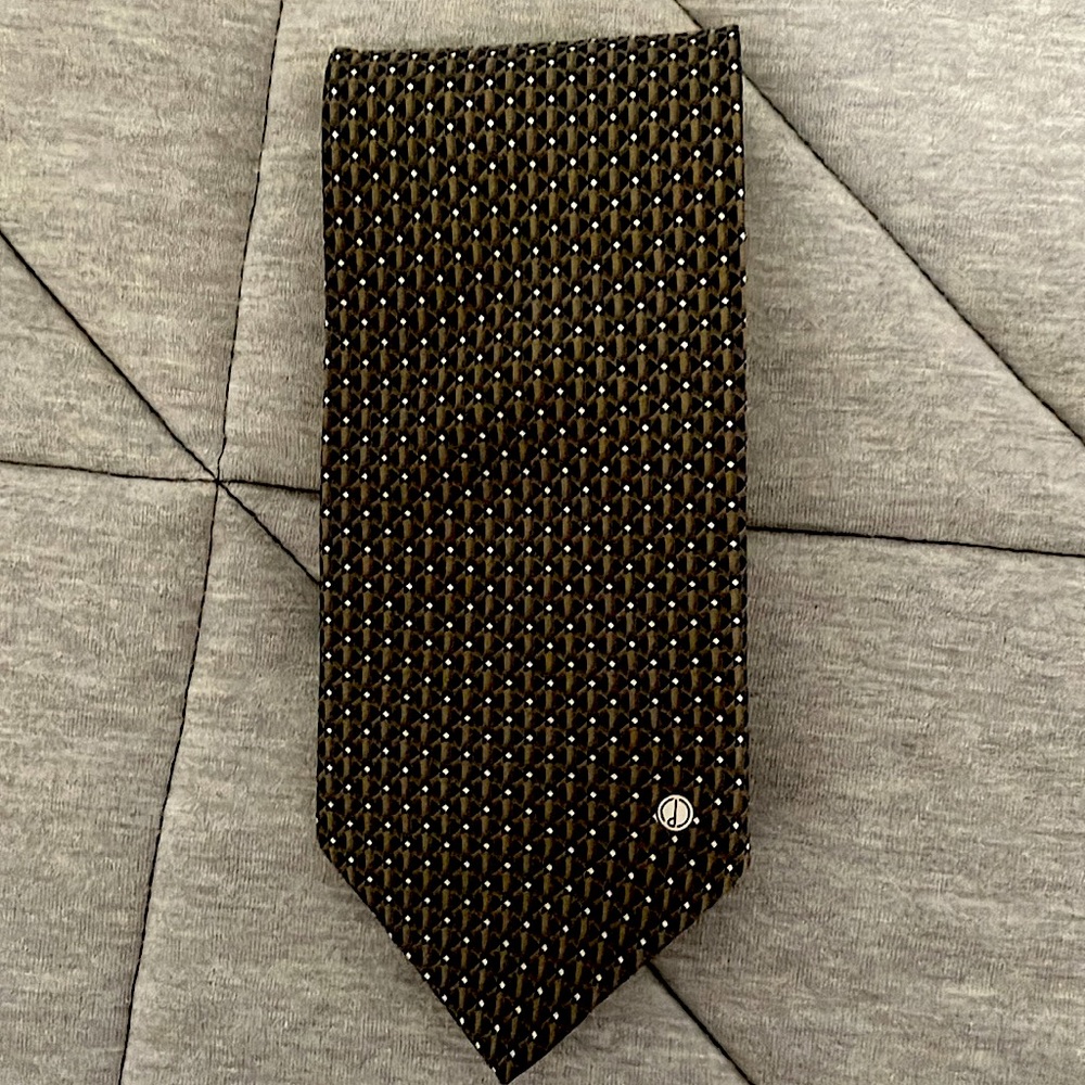 Men’s Alfred Dunhil tie 100% silk hand made olive green white black lined